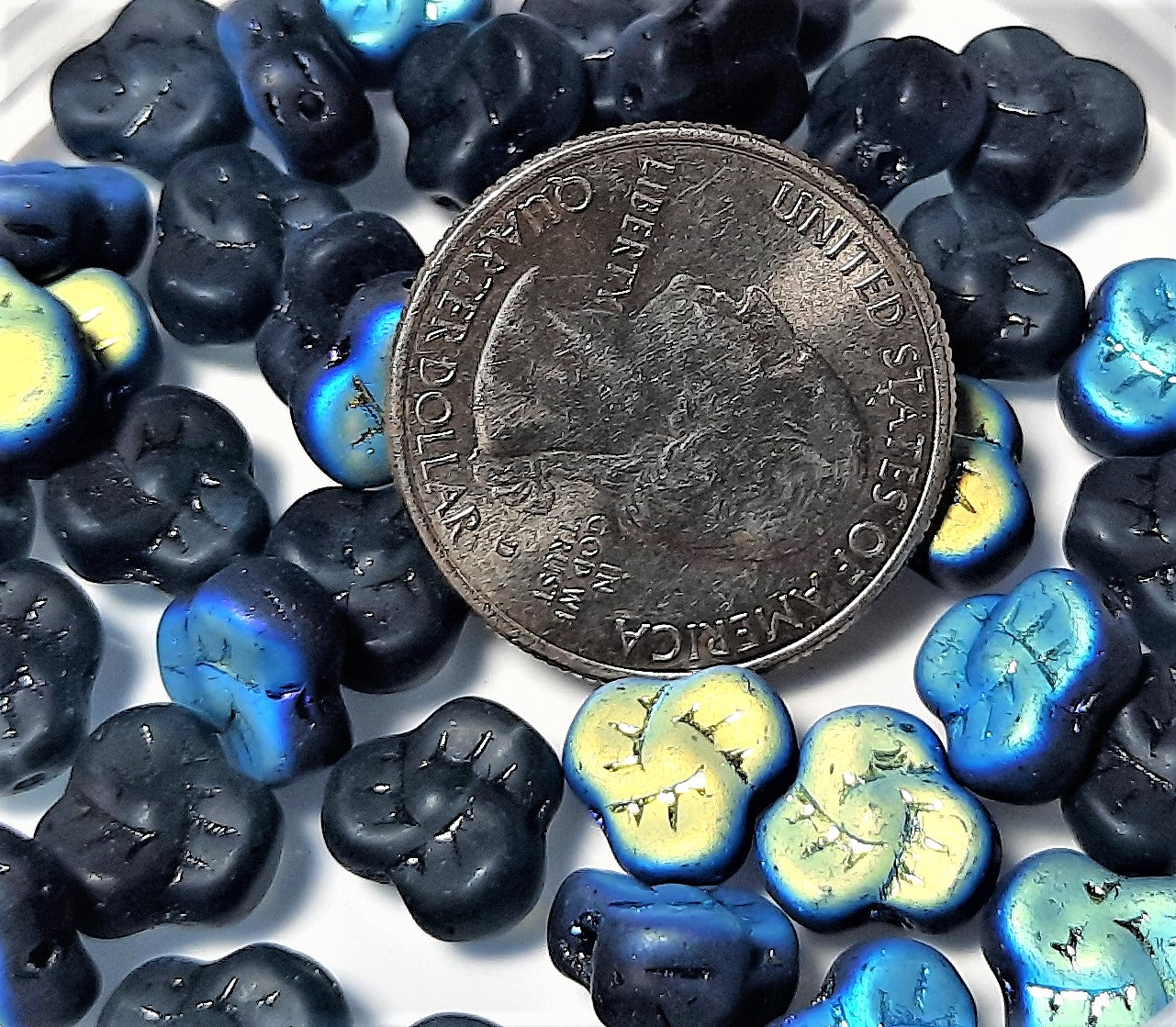 9mm Frosted Montana AB Glass Trillium Flower Beads 50ct