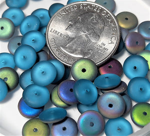 8mm Frosted Aqua Vitrail Light Smooth Pressed Czech Glass Rondelle Beads 30ct