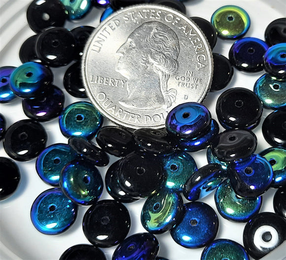 8mm Jet AB Smooth Pressed Czech Glass Rondelle Beads 30ct