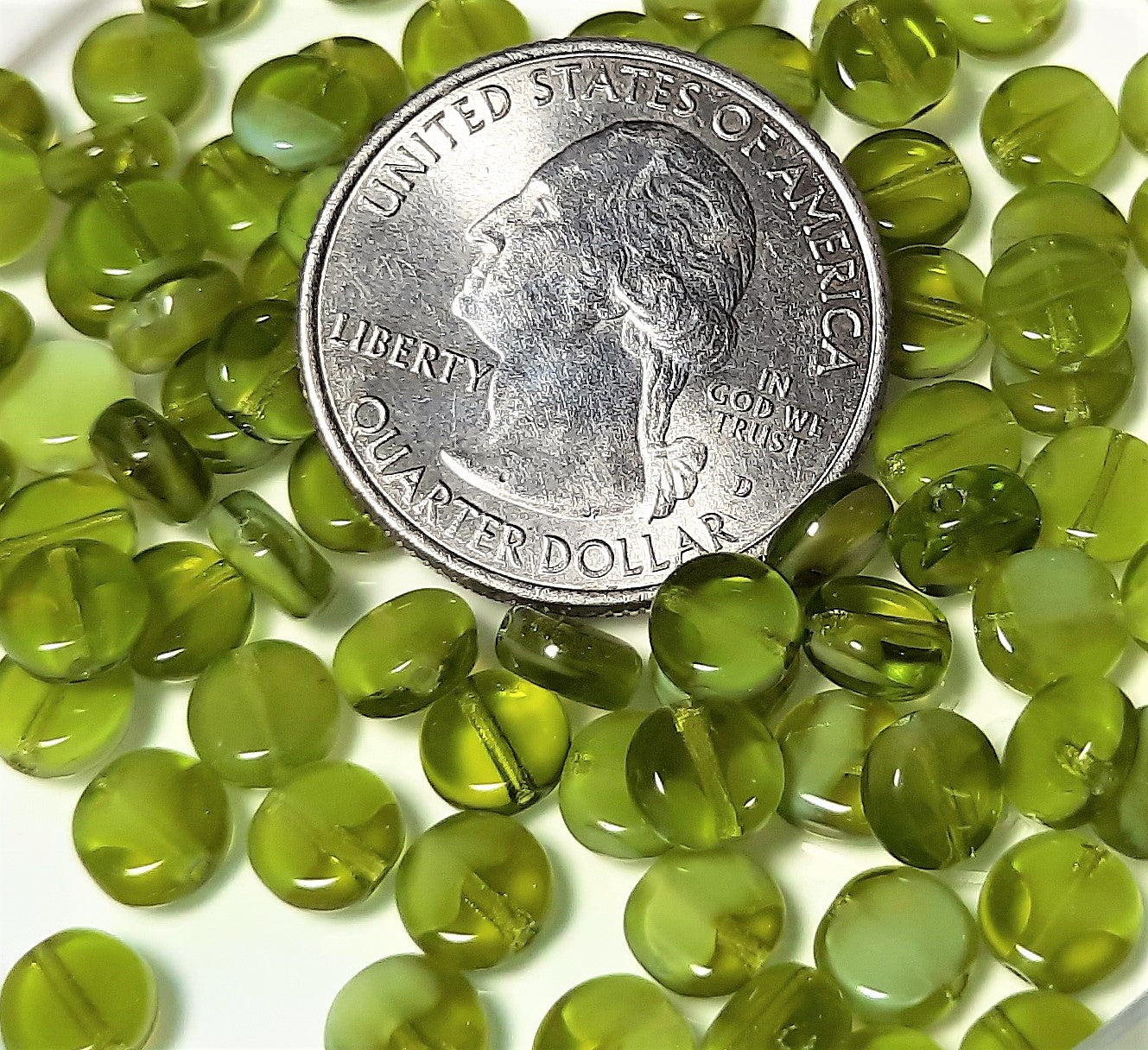 6mm Milky Olivine Round Flat Swirl Czech Glass Beads 30ct