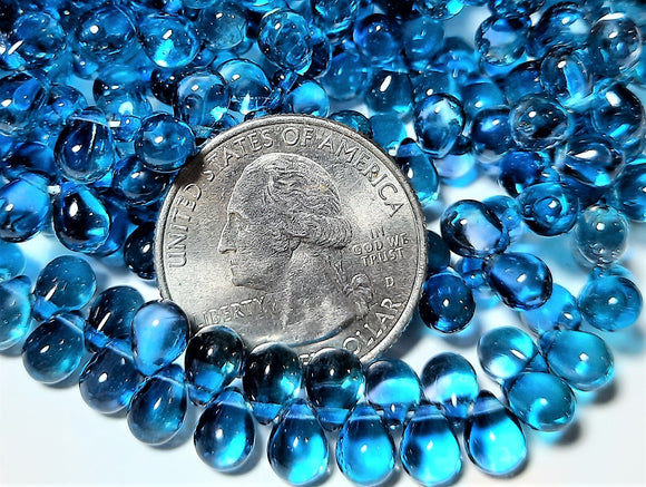 5x7mm Two-Tone Aqua/Capri Side Drill Glass Tear Drops Beads 30ct