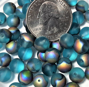 8mm Frosted Aqua Vitrail Light Smooth Round Czech Glass Druk Beads 20ct