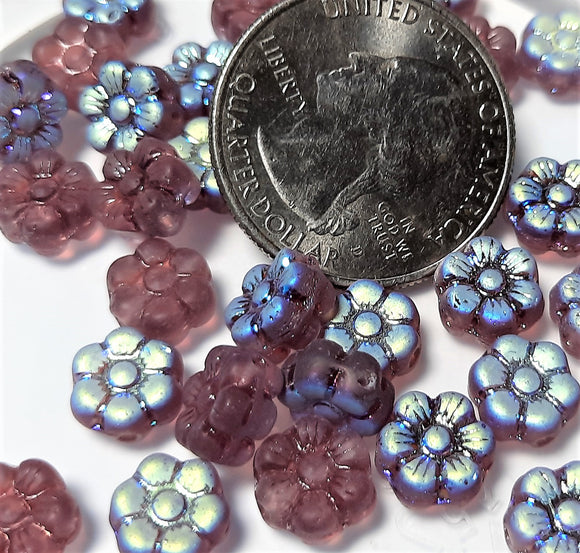 8mm Frosted Amethyst AB Flower Glass Beads 50ct