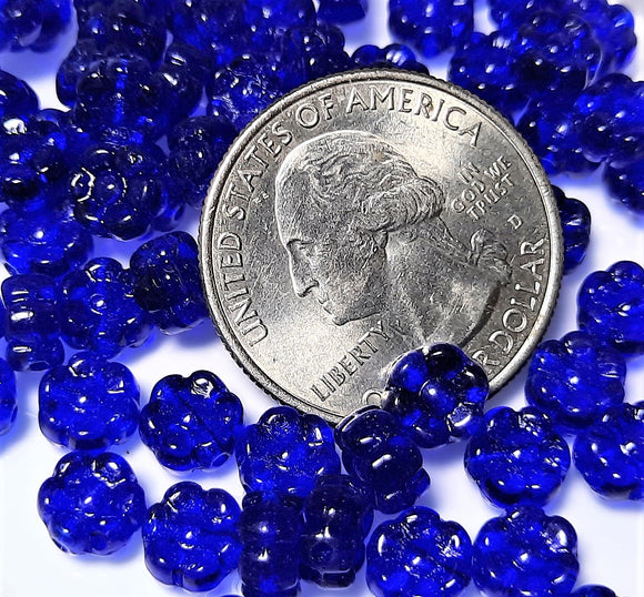 6mm Cobalt Blue Flower Czech Glass Beads 50ct