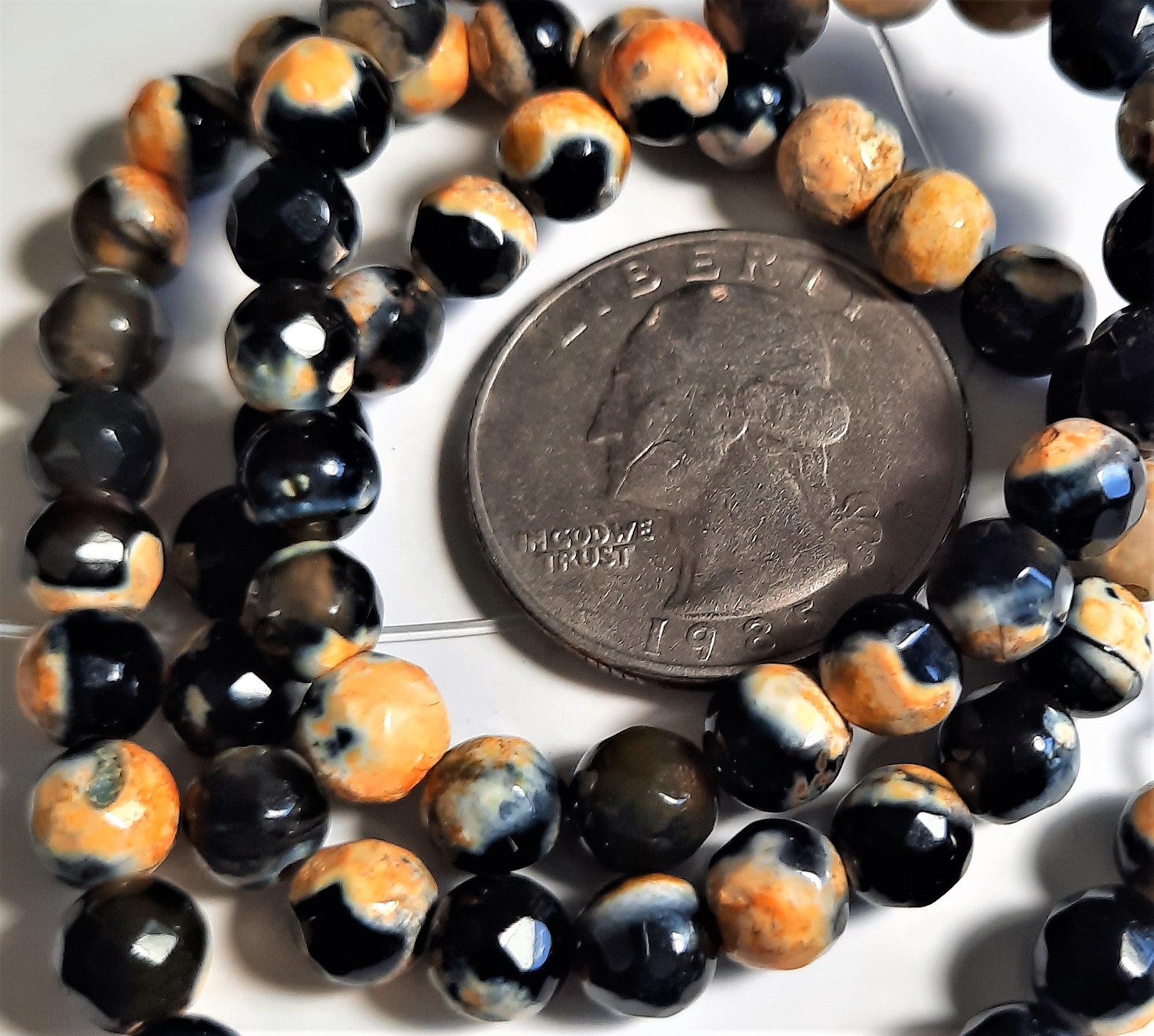 Black and Yellow Dyed 6mm Faceted Round Fire Agate Dakota Stones 8-Inch Strand