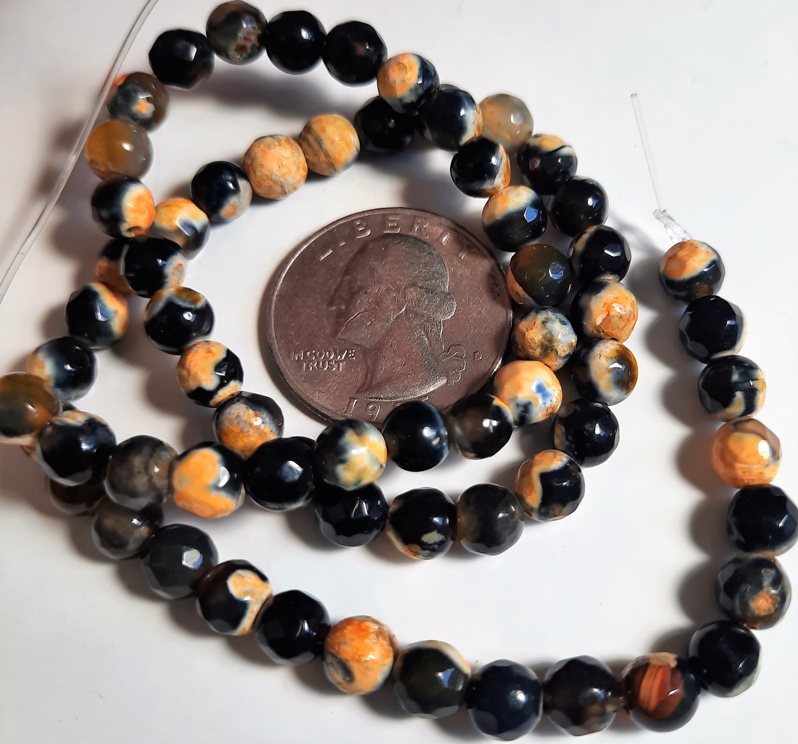 Black and Yellow Dyed 6mm Faceted Round Fire Agate Dakota Stones 8-Inch Strand