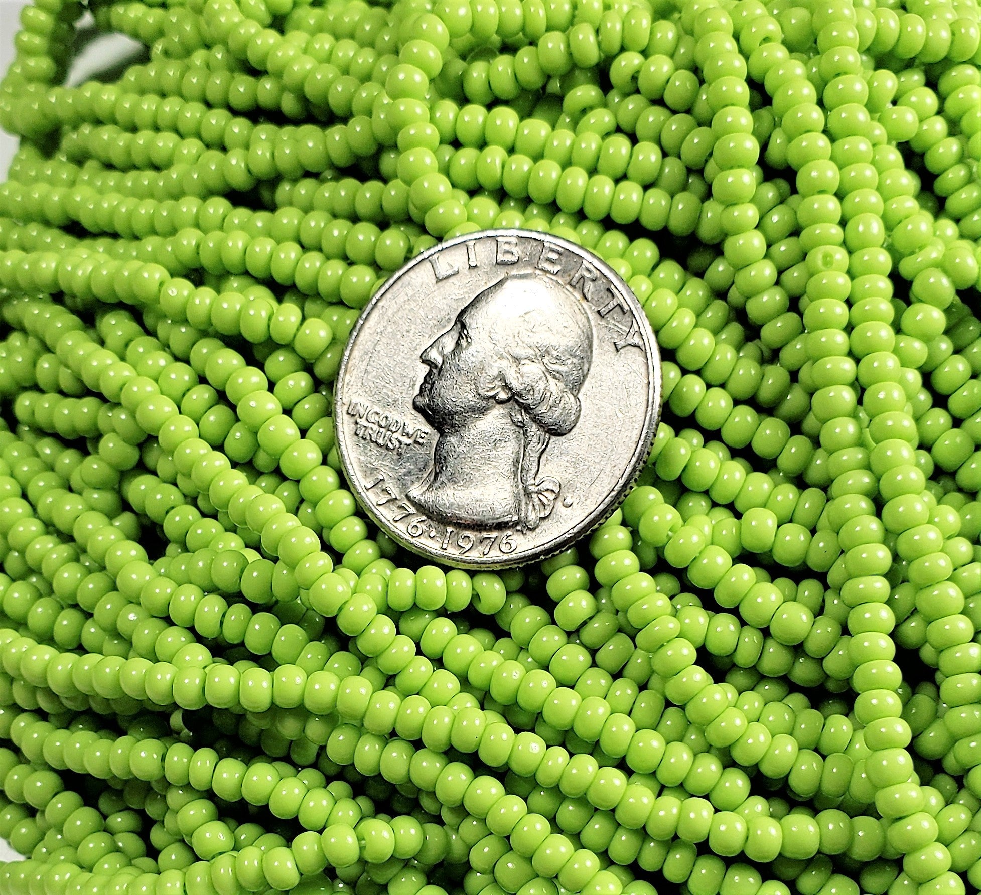 6/0 Lime Green Opaque Loose Czech Seed Beads Four Strands