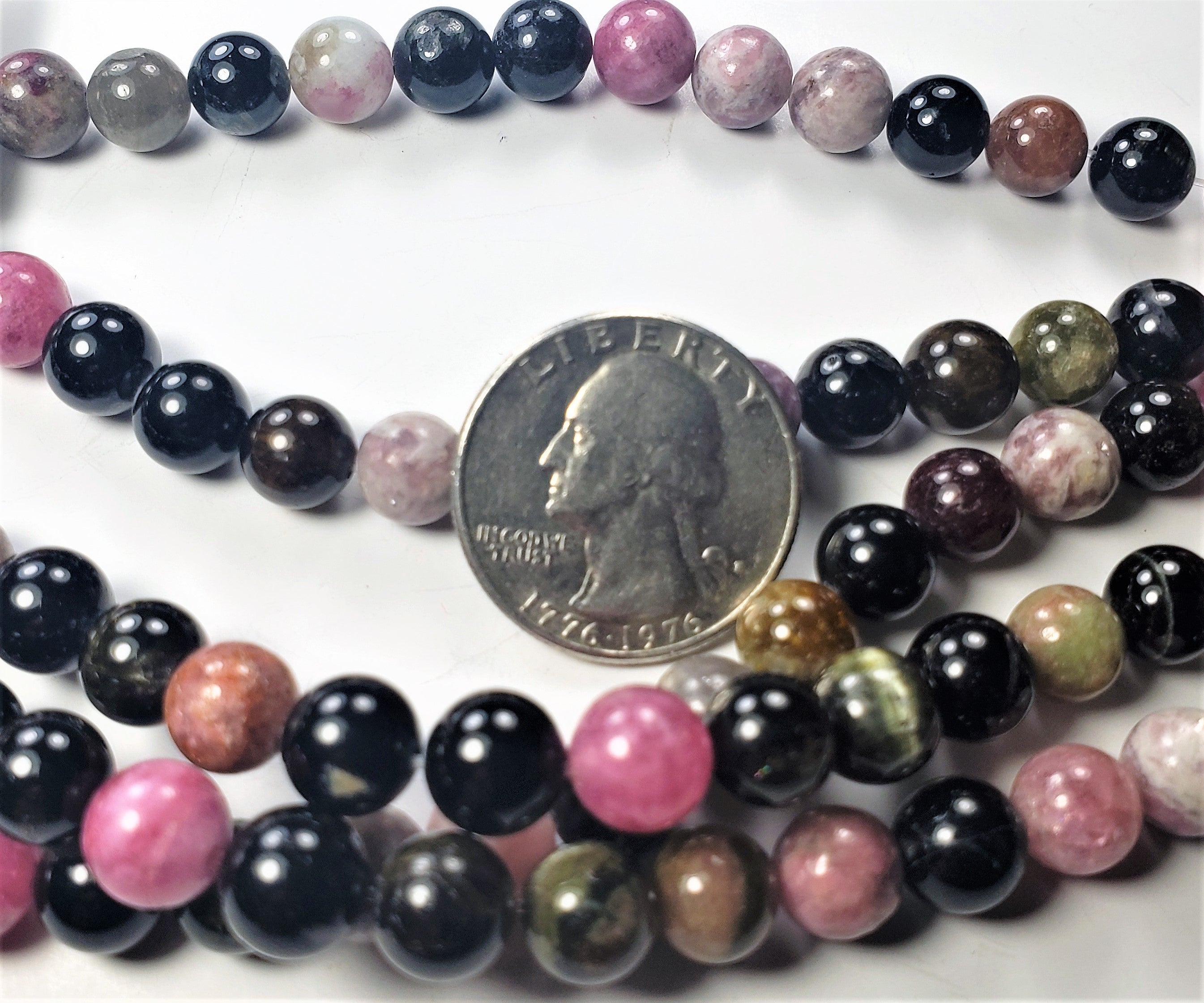 8mm Tourmaline Dark Mix Round Gemstone Beads 8-inch Strand