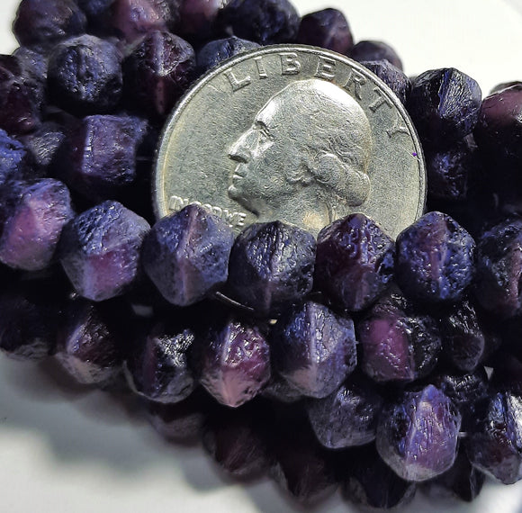 8mm English Cut Plum with Etched Finish and Purple Wash Czech Glass Beads 20ct