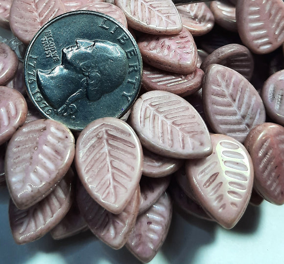 12x16mm Dogwood Leaves Dusty Rose with a Golden Luster Czech Glass Beads 15ct