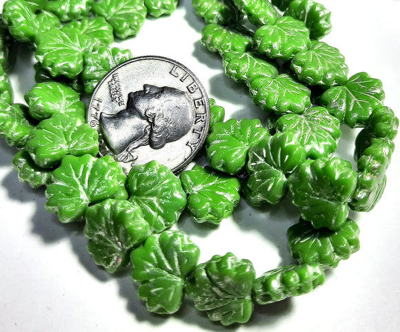 11x13mm Maple Leaf Fern with a Mottled Silver Finish Czech Glass Beads 10ct