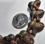 20x23mm Elephant Grape with a Brown Wash Czech Glass Beads 2ct