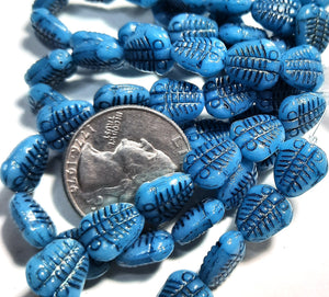 10x13mm Trilobite Teal Blue with a Black Wash Czech Glass Beads 12ct