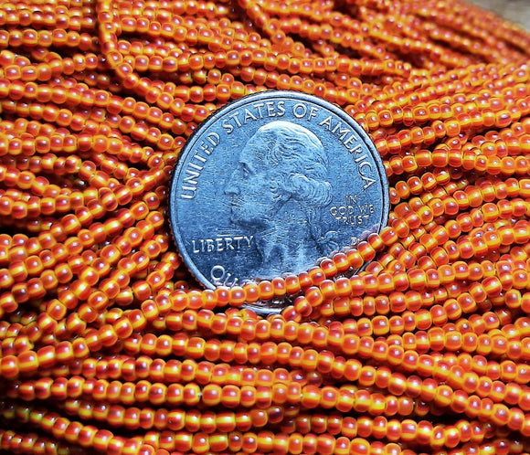 11/0 Opaque Red Brown Yellow Striped Czech Seed Beads Full Hank