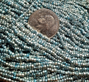 9/0 Metallic Light Blue 3-Cut Czech Seed Beads Full Hank