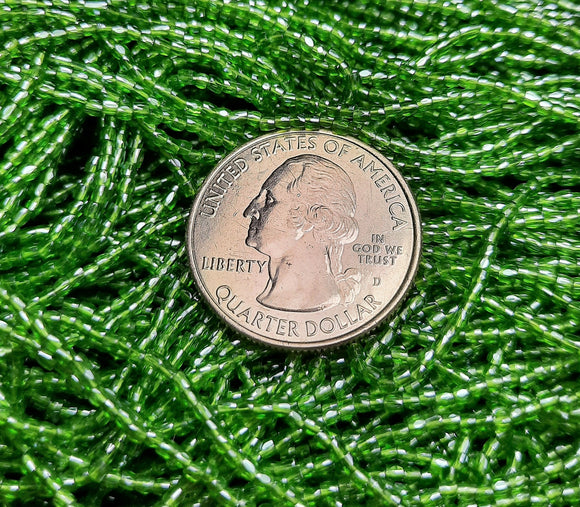 12/0 Green Transparent Luster 3-Cut Czech Seed Beads Full Hank