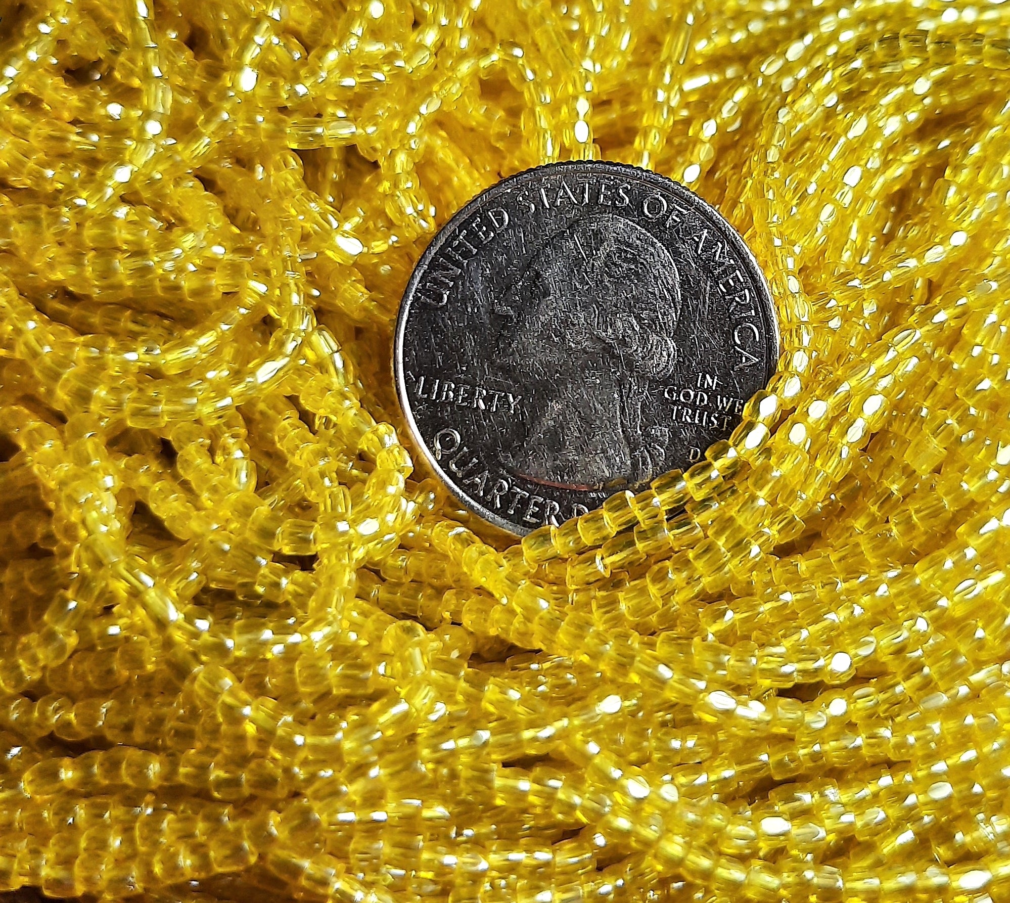 9/0 Yellow Transparent Luster 3-Cut Czech Seed Beads Full Hank