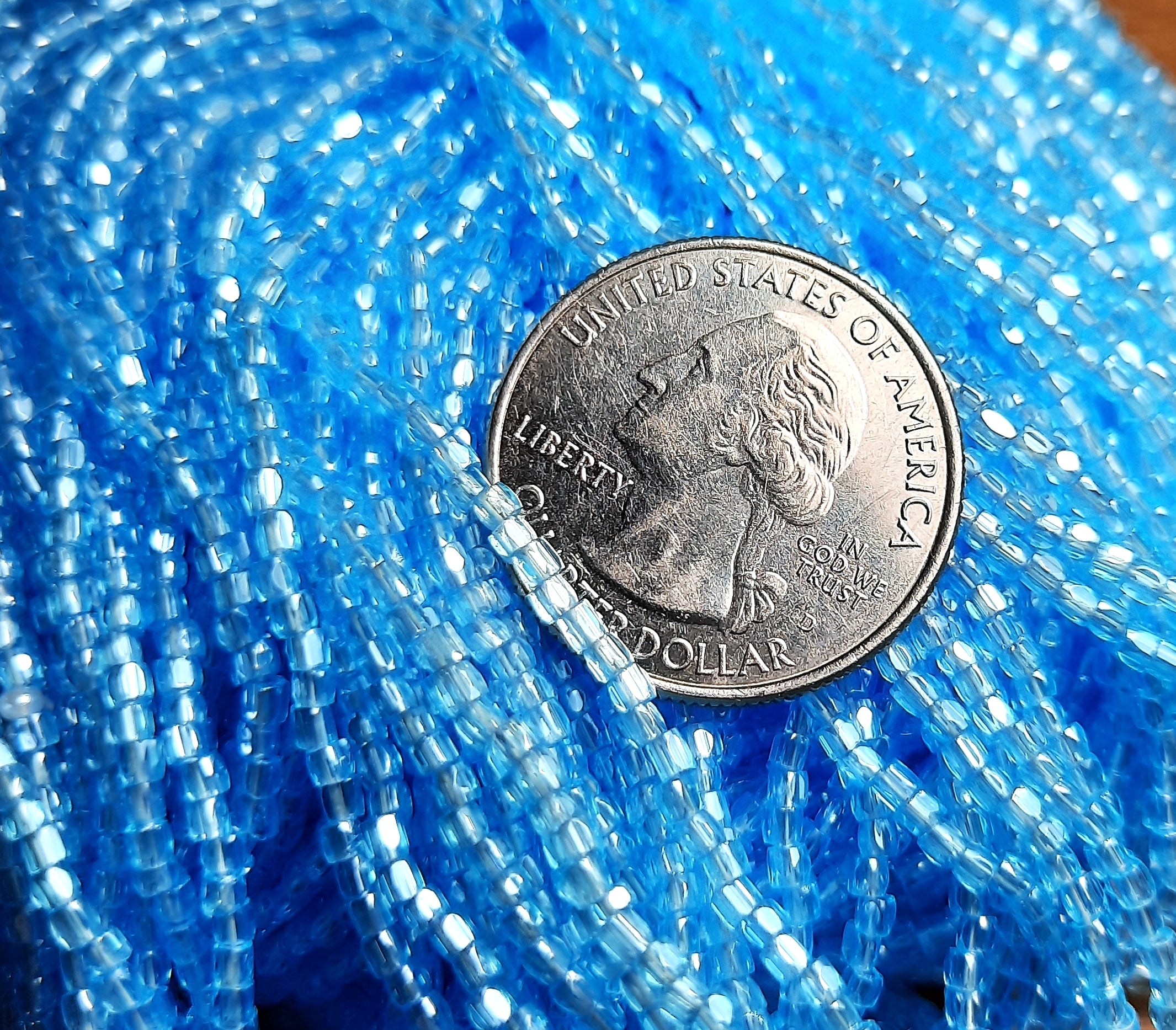 9/0 Aqua Transparent Luster 3-Cut Czech Seed Beads Full Hank