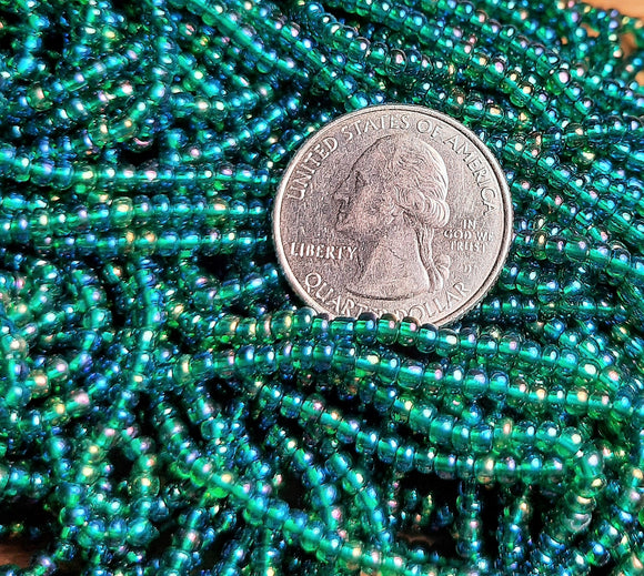8/0 Teal AB Blue Zircon Czech Seeds Beads Half Hank