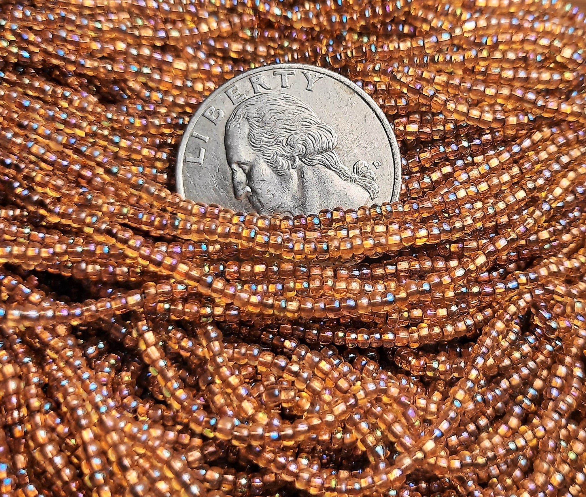 11/0 Beige Copper-Lined Iris Czech Seed Beads Full Hank