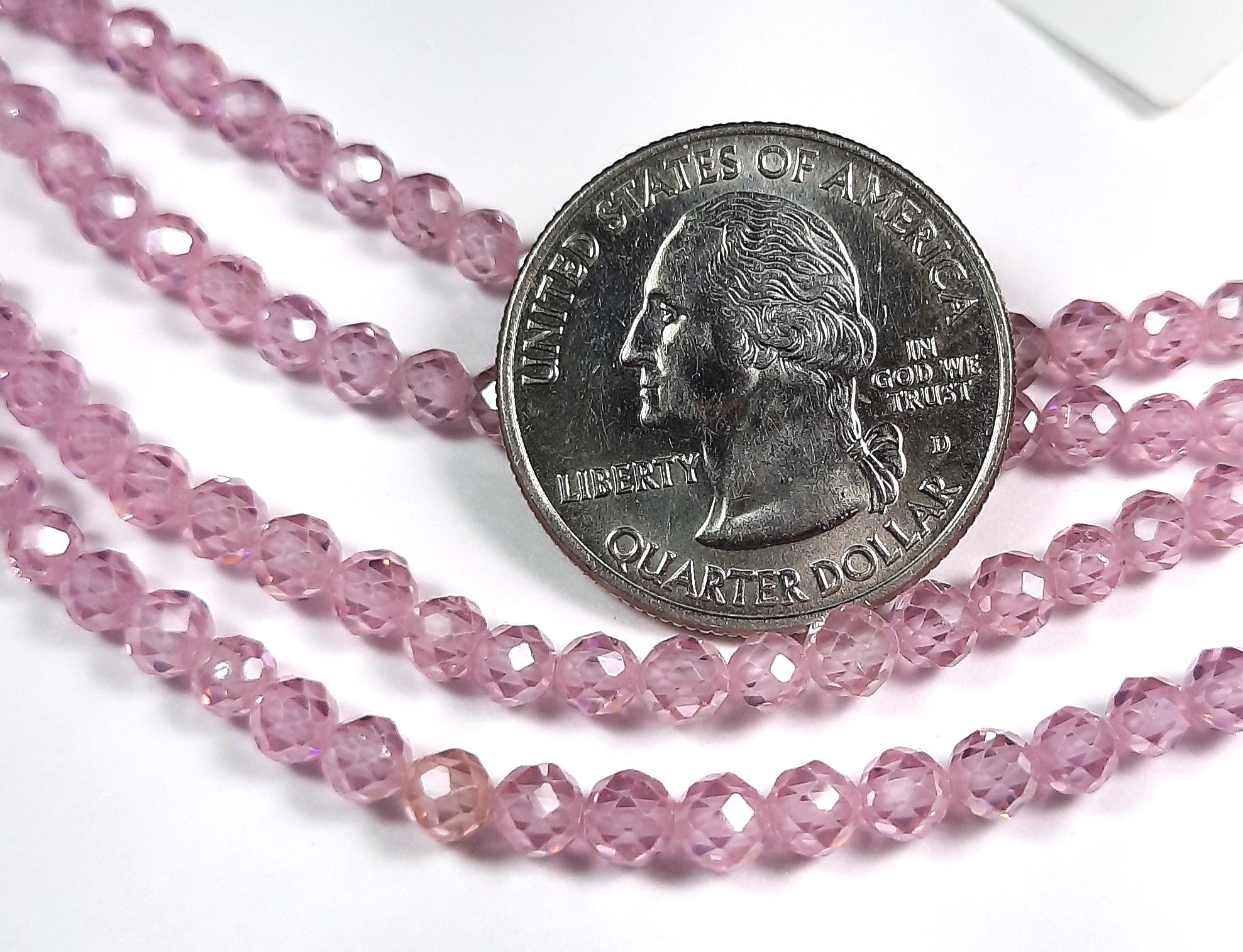 4mm Zircon Pink Faceted Round Gemstone Beads 8-Inch Strand