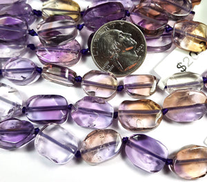 17x12mm Ametrine Rough Flat Oval Gemstone Beads 8-Inch Strand