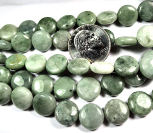 12mm Burma Jade Puffed Coin Gemstone Beads 8-Inch Strand