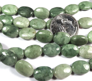 14x10mm Burma Jade Puffed Oval Gemstone Beads 8-Inch Strand