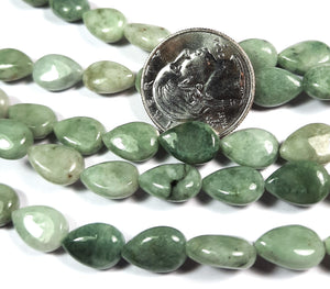 12x8mm Burma Jade Puffed Teardrop Gemstone Beads 8-Inch Strand