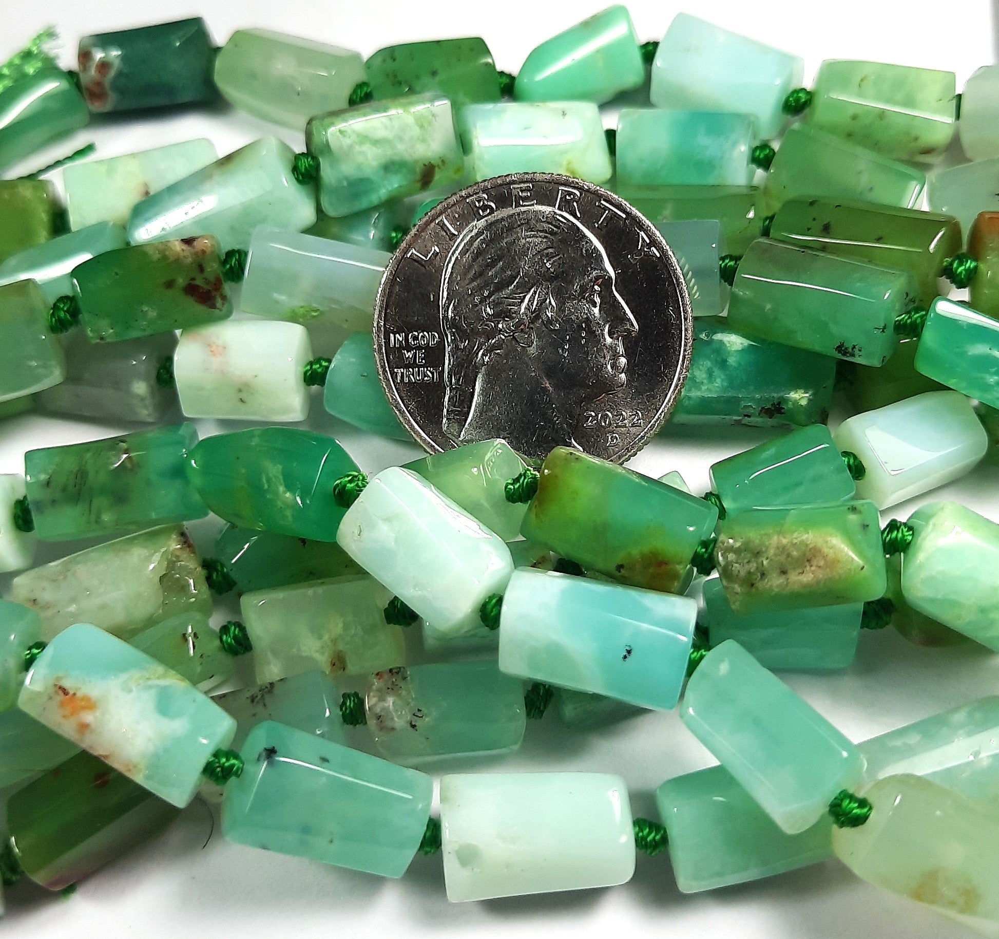 12x7mm Chrysoprase Freeform Tube Gemstone Beads 8-Inch Strand
