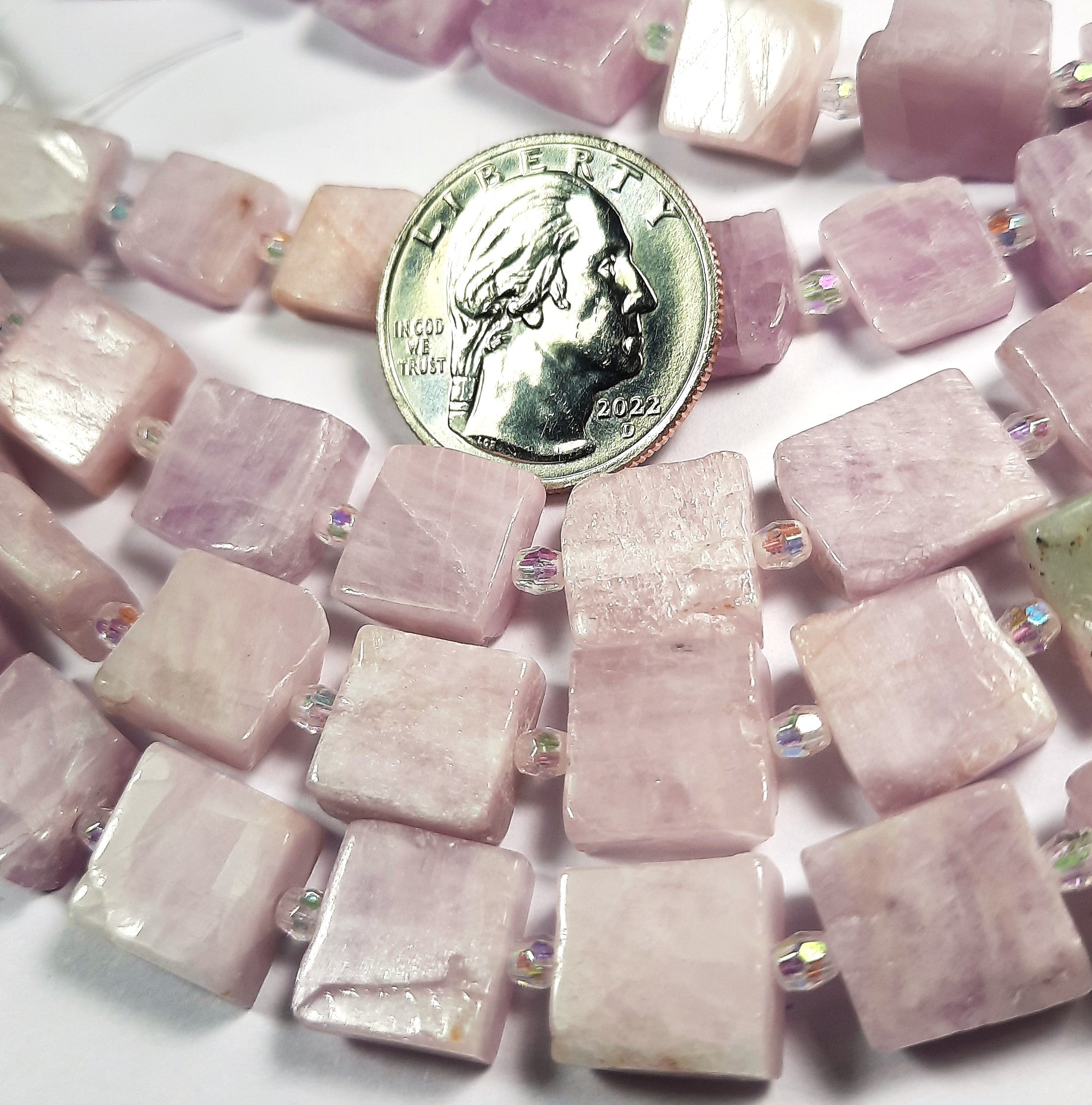12mm Kunzite Flat Square Gemstone Beads 8-Inch Strand