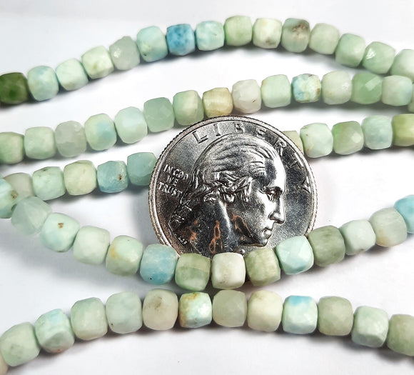 5mm Larimar Faceted Cube Gemstone Beads 8-Inch Strand