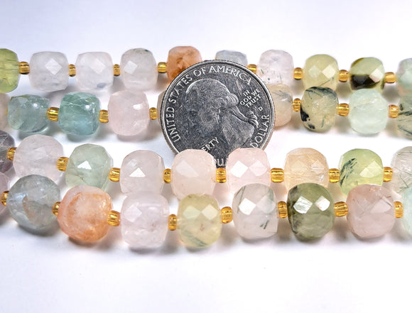 8mm Mixed Quartz Faceted Cube Gemstone Beads 8-Inch Strand