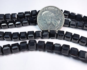 7mm Shungite Faceted Cube Gemstone Beads 8-Inch Strand