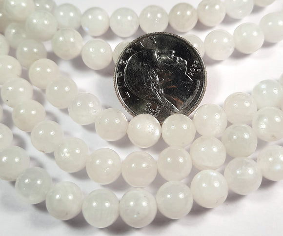 8mm White Moonstone Round Gemstone Beads 8-Inch Strand