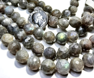 12mm Grade A White Labradorite Faceted Round Gemstone Beads 8-Inch Strand