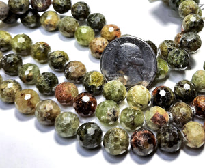 10mm Green Garnet Faceted Round Gemstone Beads 8-Inch Strand