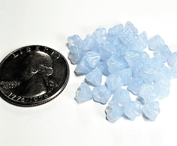 4x6mm Sky Blue Opal Bell-Shaped Flower Glass Beads, Lot of 50
