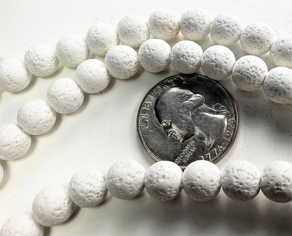 8mm Dyed White Black Lava Round Beads Gemstone Beads 8-inch Strand