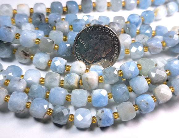 8mm Aquamarine Faceted Square Gemstone Beads 8-Inch Strand