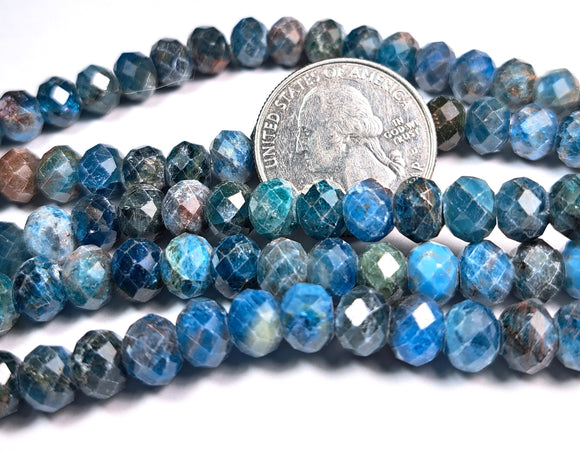8x5mm Blue Apatite Faceted Rondelle Gemstone Beads 8-Inch Strand