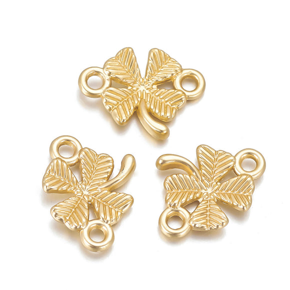 11.5x15mm Gold-Plated Matte Clover Shamrock Alloy Connectors 10ct