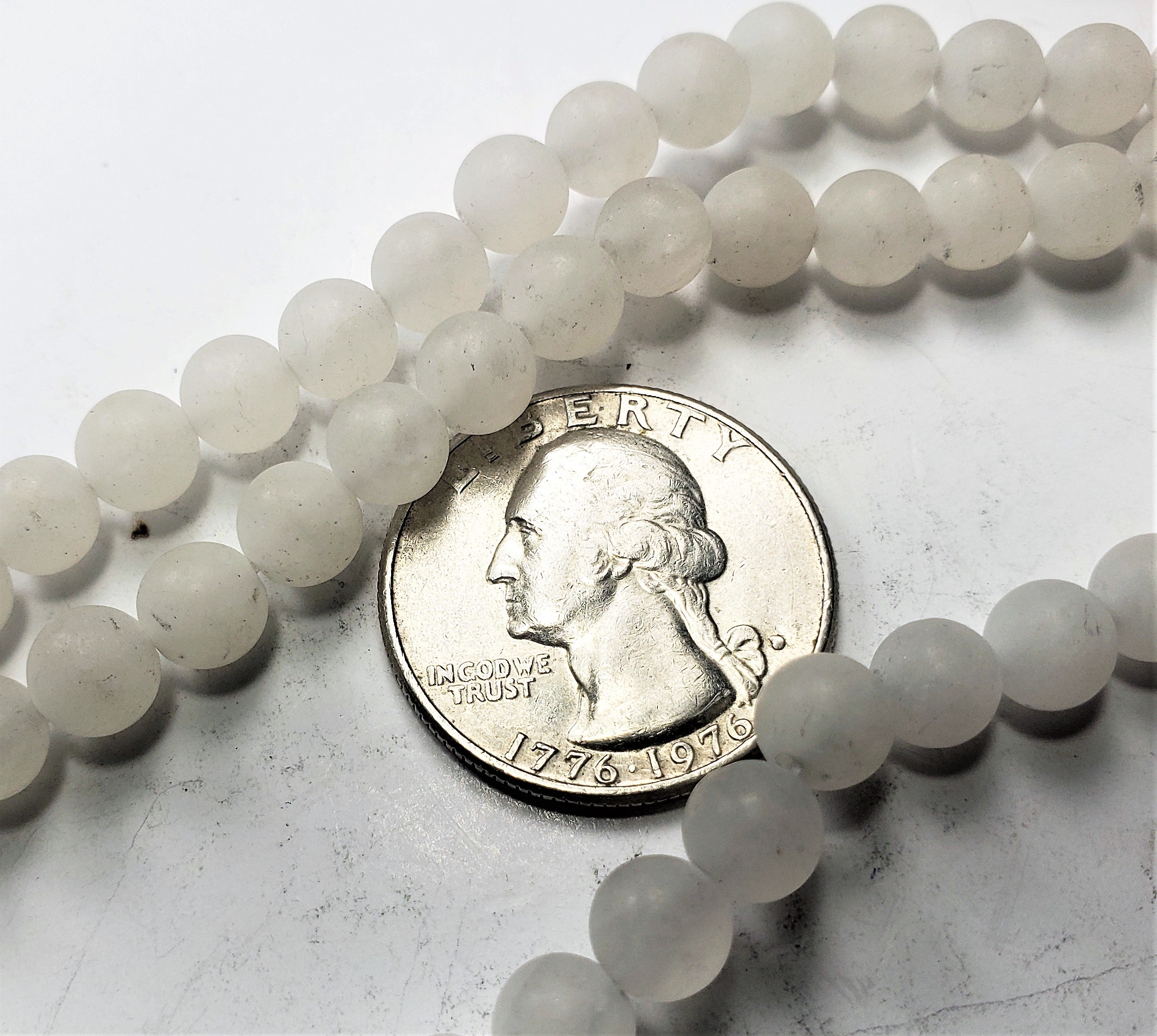 6mm Matte White Jade Round Gemstone Beads 8-inch Strand