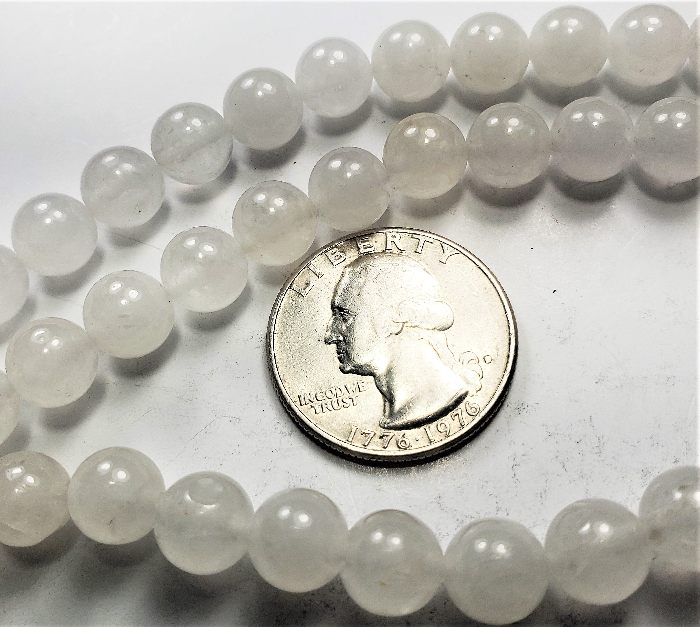 8mm White Jade Round Gemstone Beads 8-inch Strand