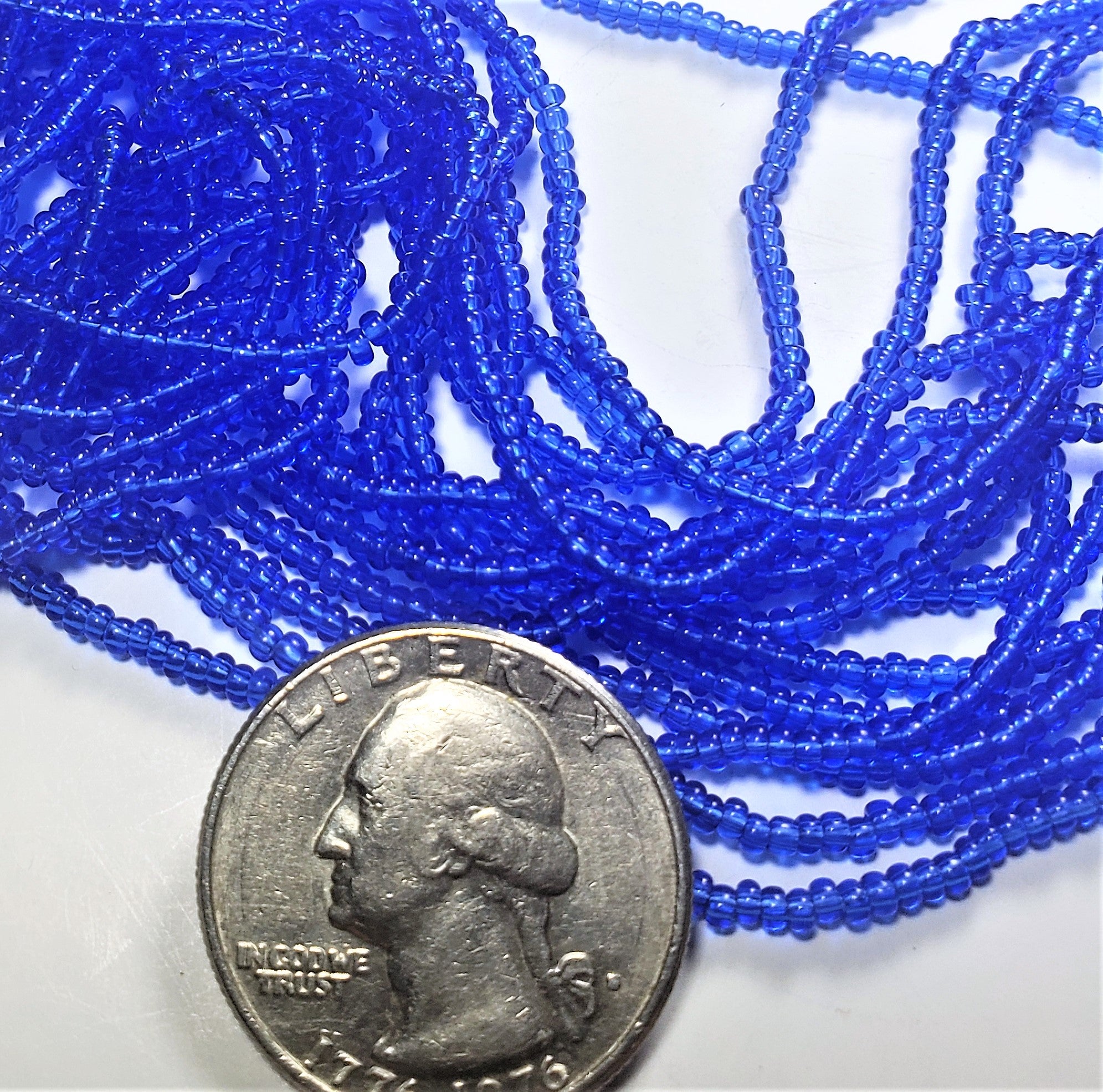 11/0 Transparent Sapphire Blue Czech Seed Beads Full Hank