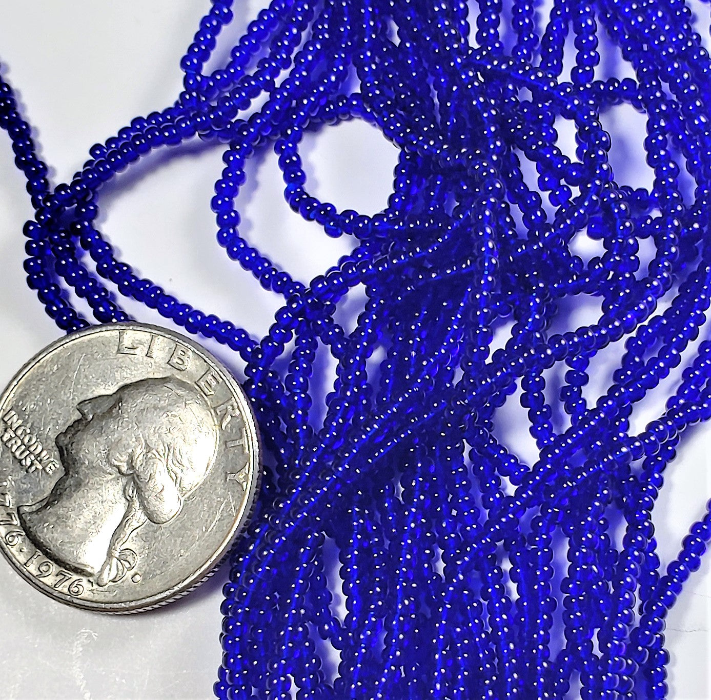 11/0 Transparent Cobalt Blue Czech Seed Beads Full Hank