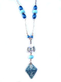 Aqua and Blue Pearl Dwarven Hammer D&amp;D RPG Dice Necklace D8 Geek Fantasy Jewelry