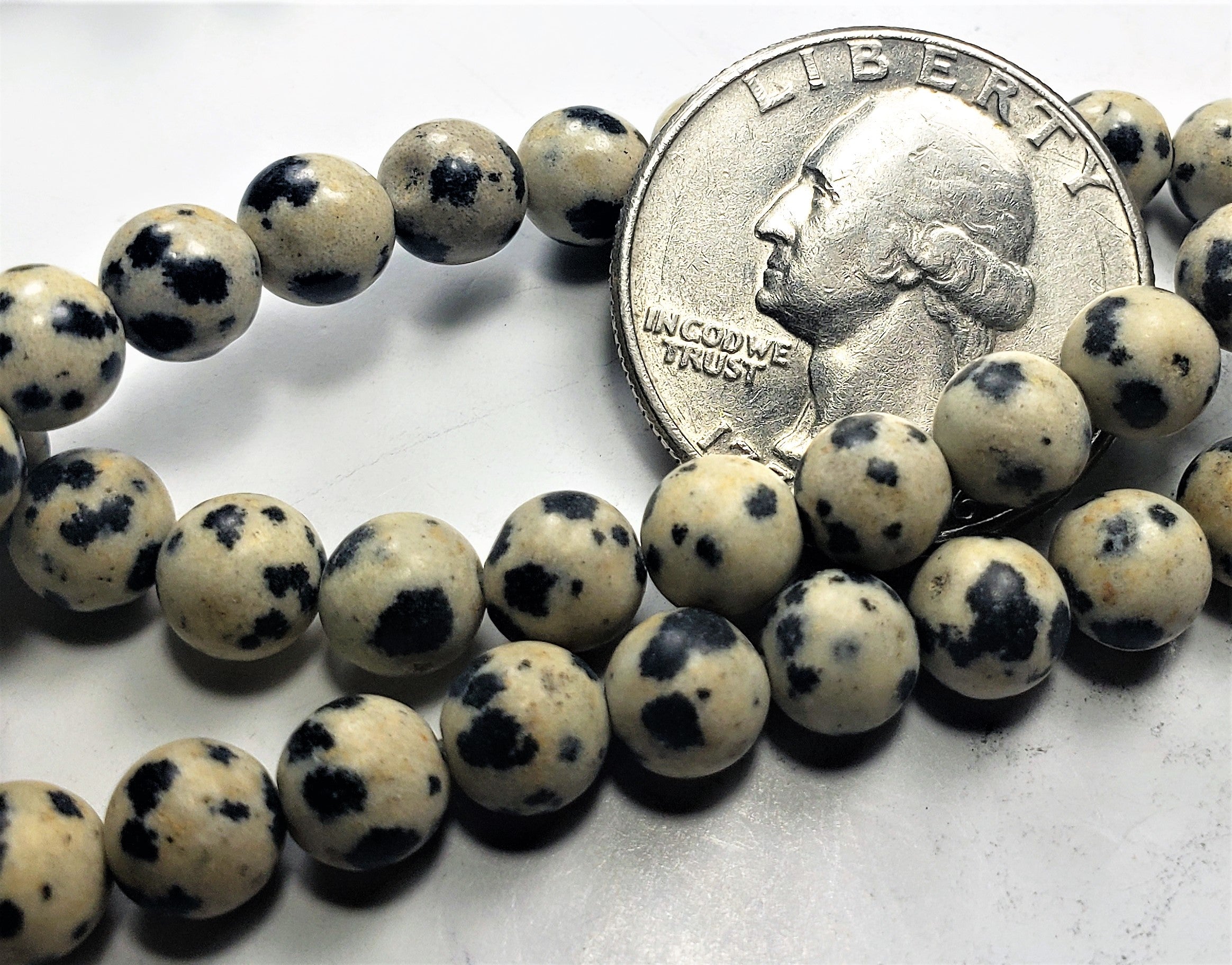 6mm Matte Dalmation Jasper Round Gemstone Beads 8-inch Strand