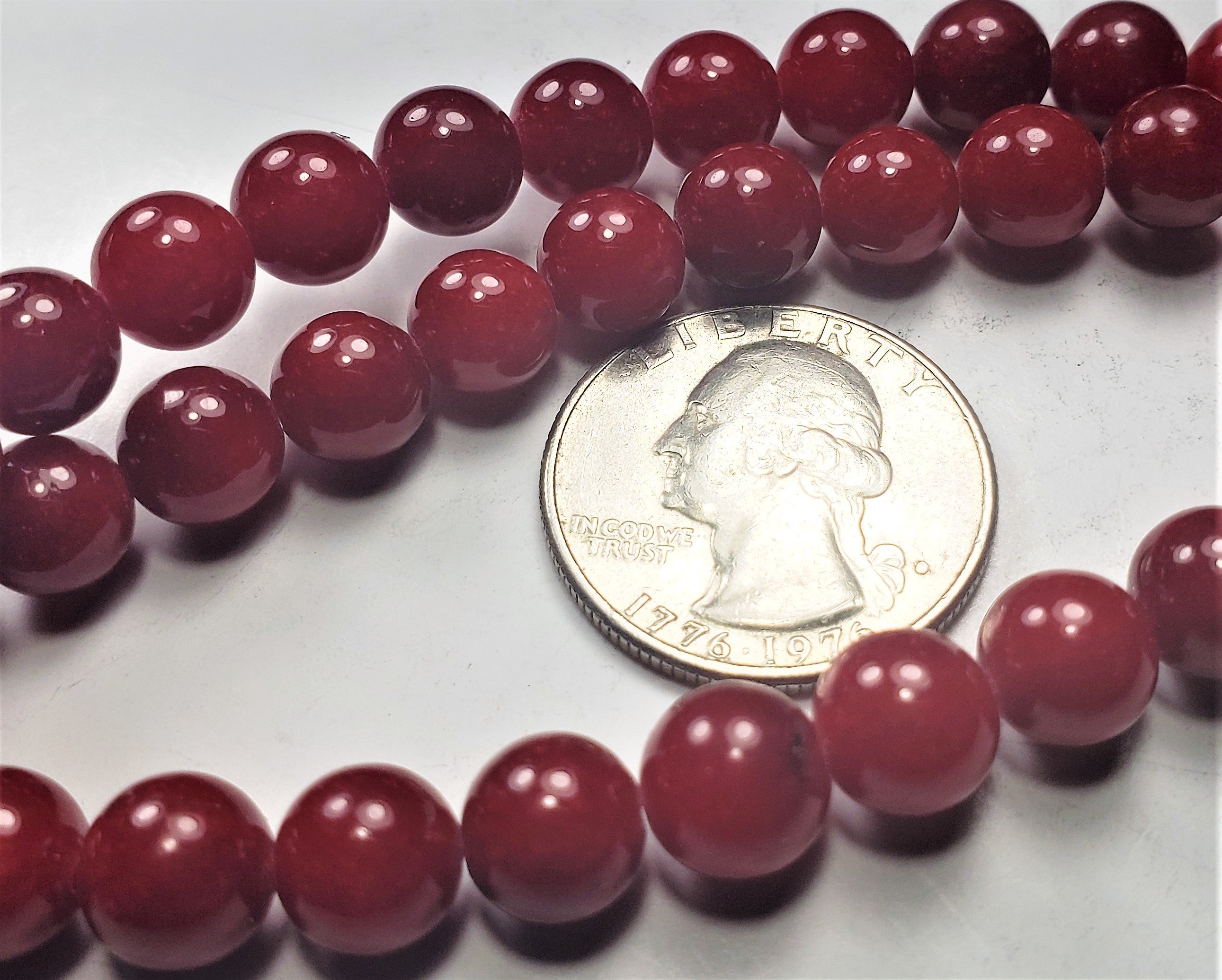 8mm Red Dyed White Stone Round Gemstone Beads 8-inch Strand