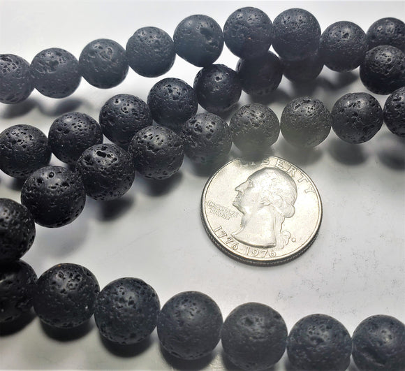 10mm Black Lava Round Gemstone Beads 8-inch Strand